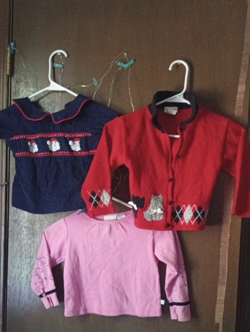 3#Red Knit Cardigan with Cat Appliqué Sweater, Shrimp-grits santa Tops Kids